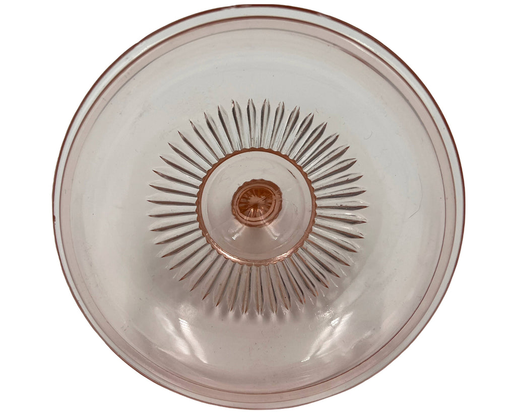 Hocking Old Colony Pink Depression Glass Candy Jar and Cover Open Lace Edge - Poppy's Vintage Clothing