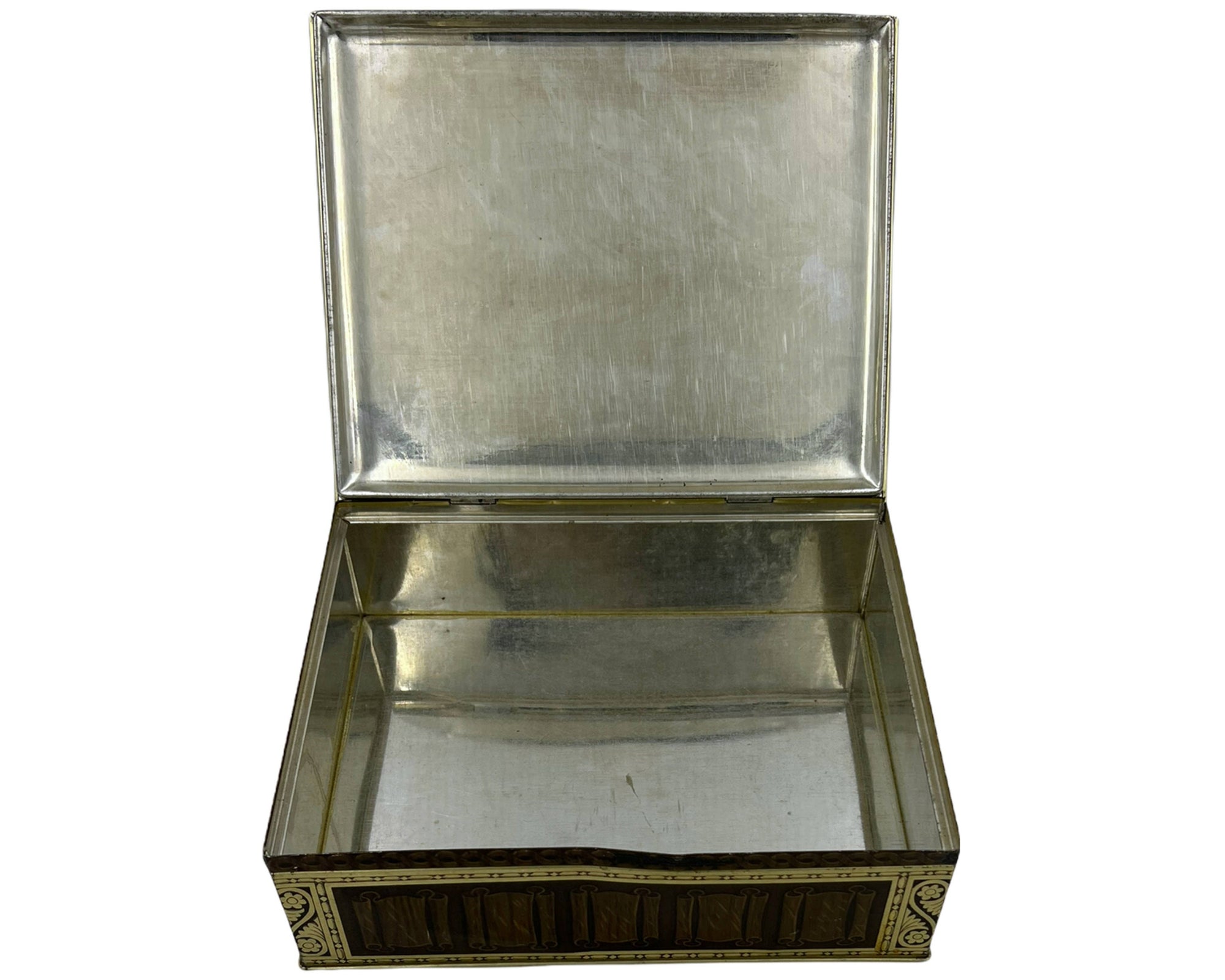 Vintage 1940s English Biscuit Tin Between Two Fires FD Millet Tate Gallery - Poppy's Vintage Clothing