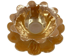Vintage Fire King Peach Lustre Glass Party Dessert Set Lotus Form - Poppy's Vintage Clothing