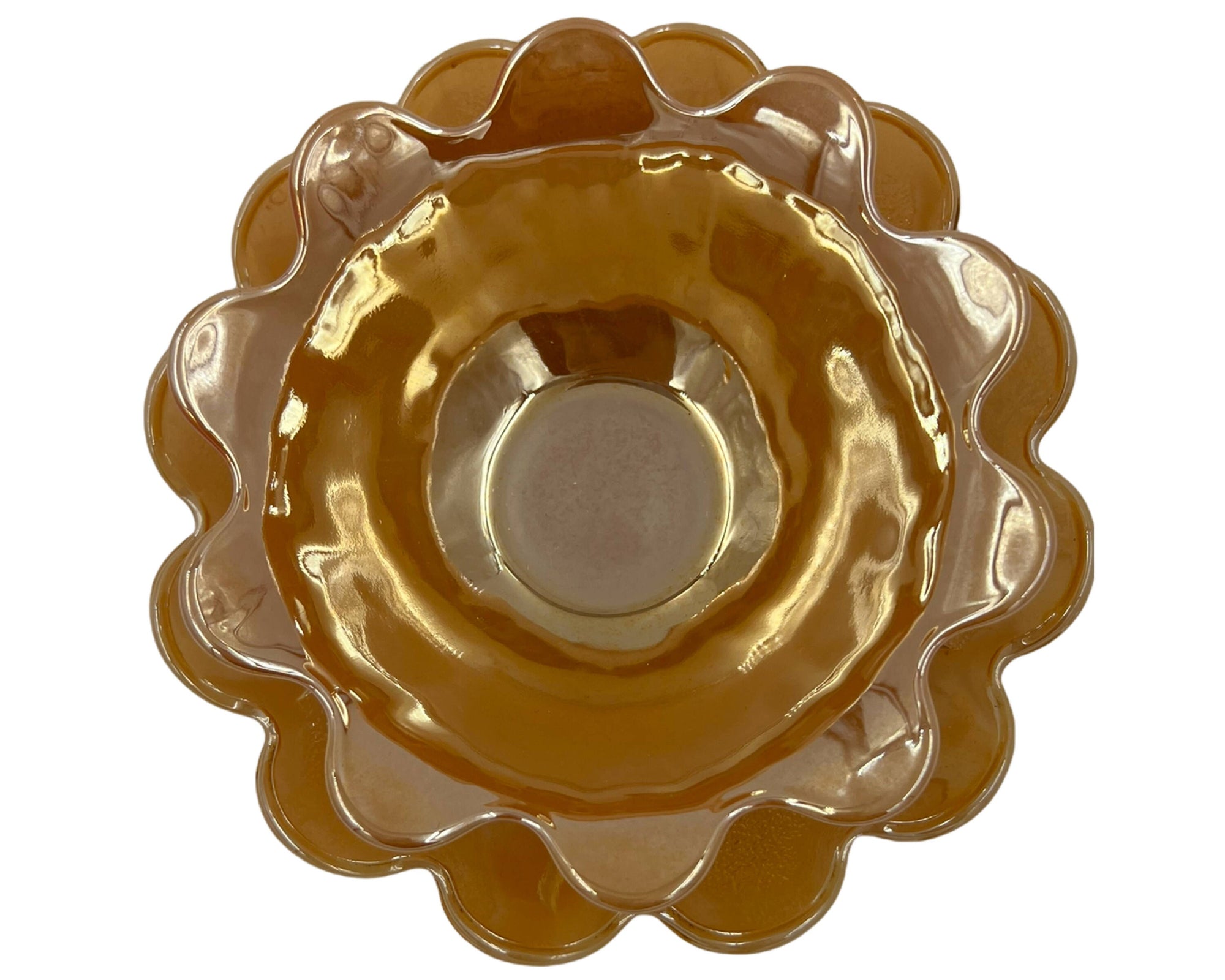 Vintage Fire King Peach Lustre Glass Party Dessert Set Lotus Form - Poppy's Vintage Clothing