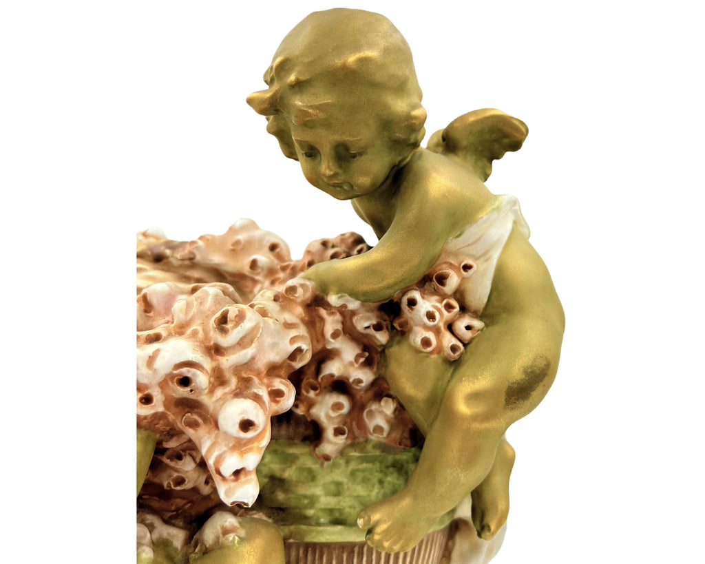 Antique Imperial Amphora Vase with Cupids Reissner Works Turn Teplitz Austria 12.38 - Poppy's Vintage Clothing