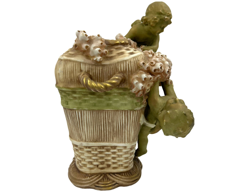 Antique Imperial Amphora Vase with Cupids Reissner Works Turn Teplitz Austria 12.38 - Poppy's Vintage Clothing