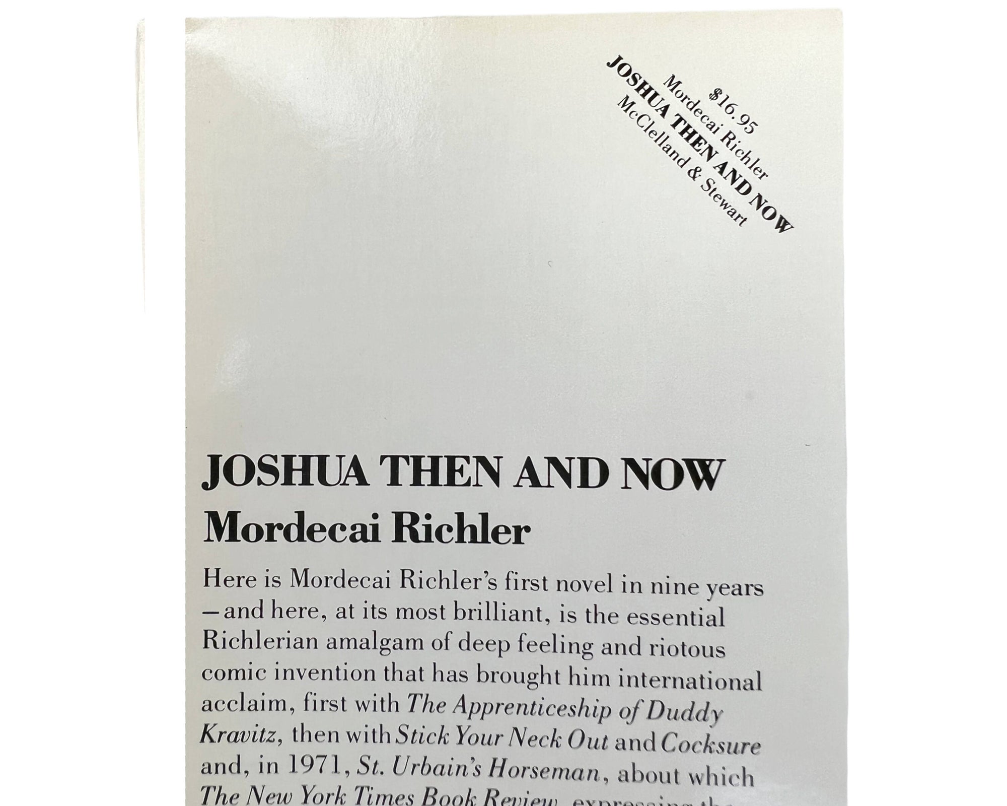 Joshua Then And Now Book Mordecai Richler Signed 1st Edition w Dust Jacket Fine - Poppy's Vintage Clothing