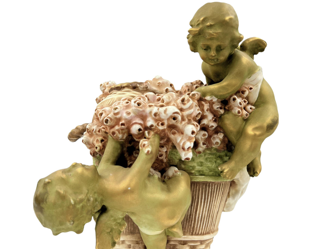 Antique Imperial Amphora Vase with Cupids Reissner Works Turn Teplitz Austria 12.38 - Poppy's Vintage Clothing