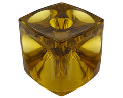 1960s Modernist Amber Glass Cube Candle Holder Rudolf Jurnikl Sklo Union - Poppy's Vintage Clothing