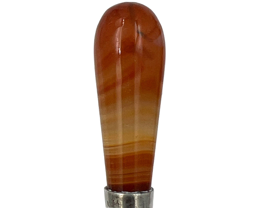 Antique Scottish Banded Agate Glove Button Hook w Brass Hook 2 7/8 - Poppy's Vintage Clothing