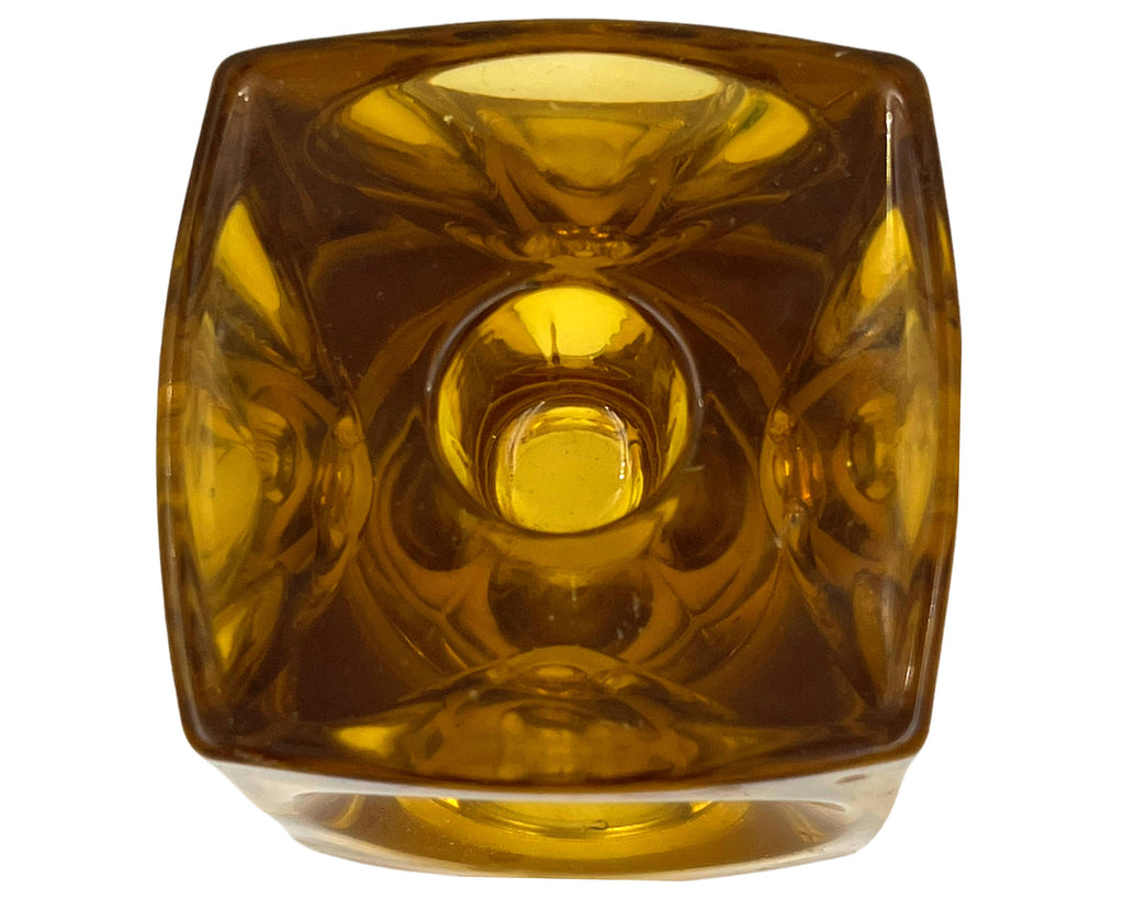 1960s Modernist Amber Glass Cube Candle Holder Rudolf Jurnikl Sklo Union - Poppy's Vintage Clothing