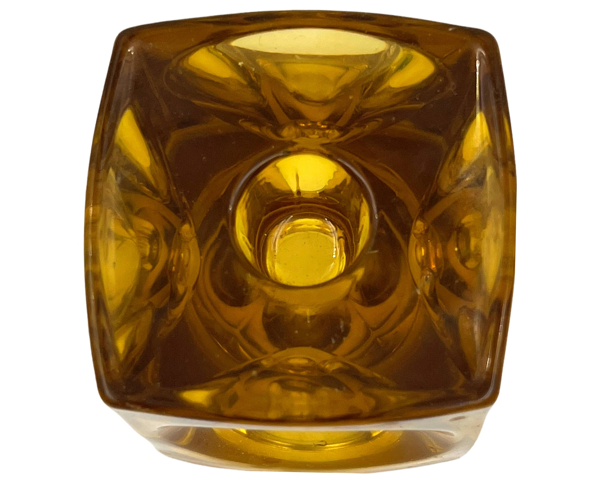 1960s Modernist Amber Glass Cube Candle Holder Rudolf Jurnikl Sklo Union - Poppy's Vintage Clothing