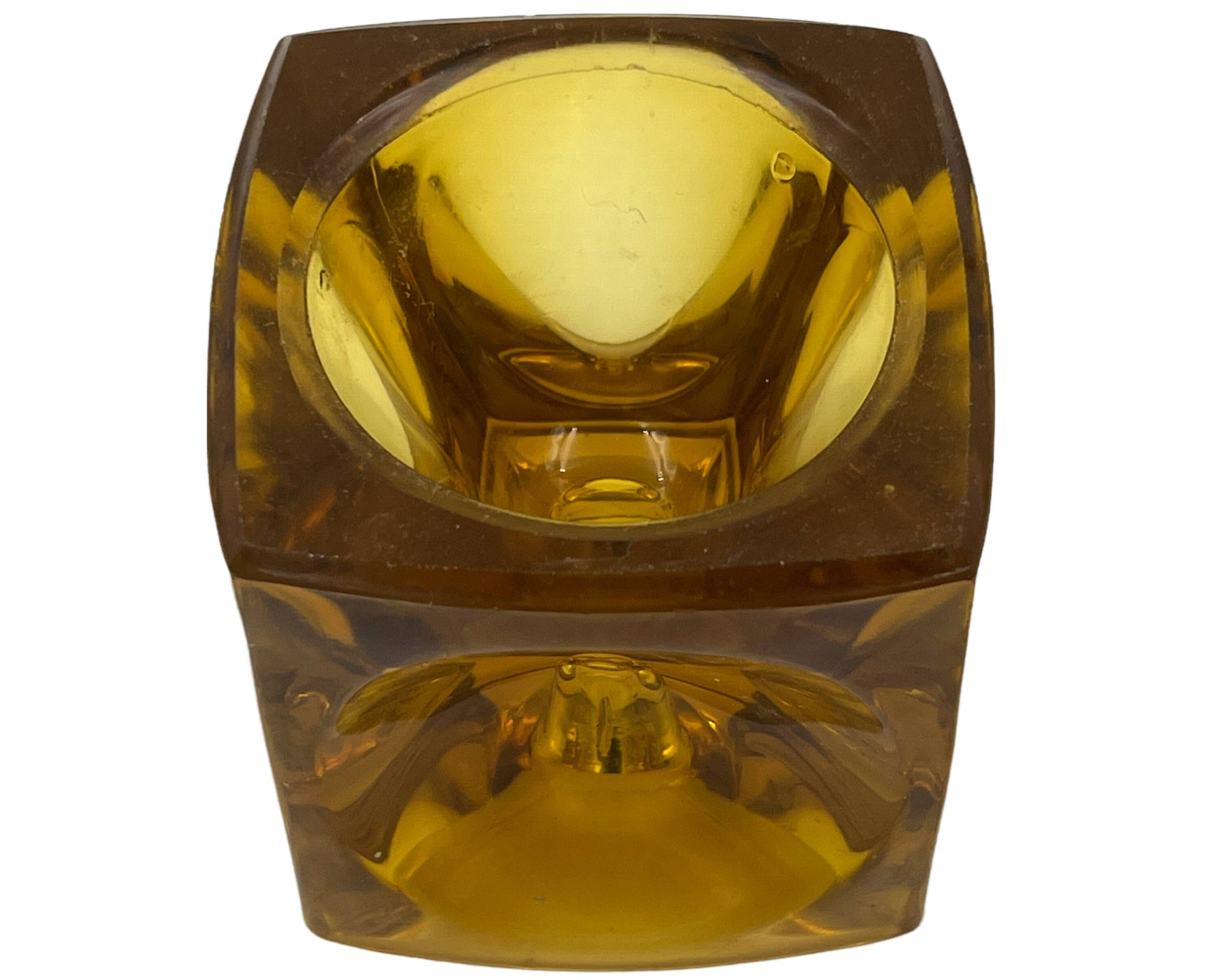 1960s Modernist Amber Glass Cube Candle Holder Rudolf Jurnikl Sklo Union - Poppy's Vintage Clothing