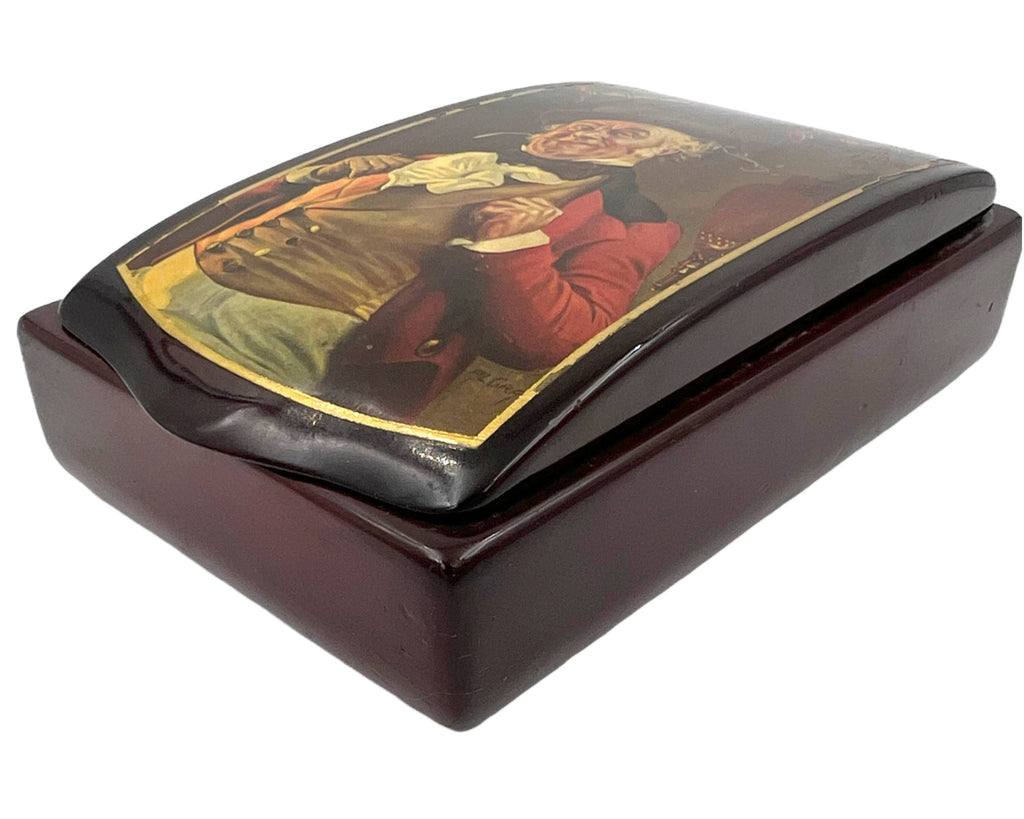 Vintage Cigarette Box Printed Lacquer Wood Made in Italy - Poppy's Vintage Clothing