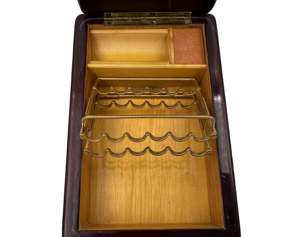 Vintage Cigarette Box Printed Lacquer Wood Made in Italy - Poppy's Vintage Clothing