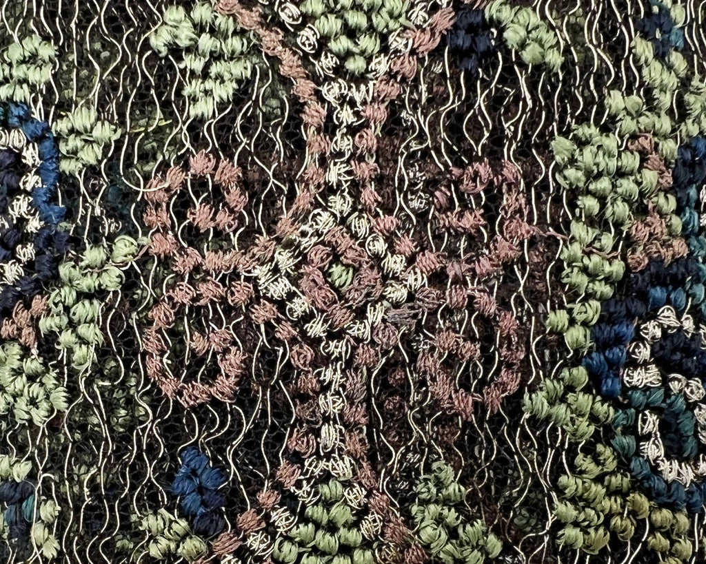 Vintage 1920s Silk Ribbon Metallic Silver Woven Floral Pattern Flapper Millinery Per Yard - Poppy's Vintage Clothing