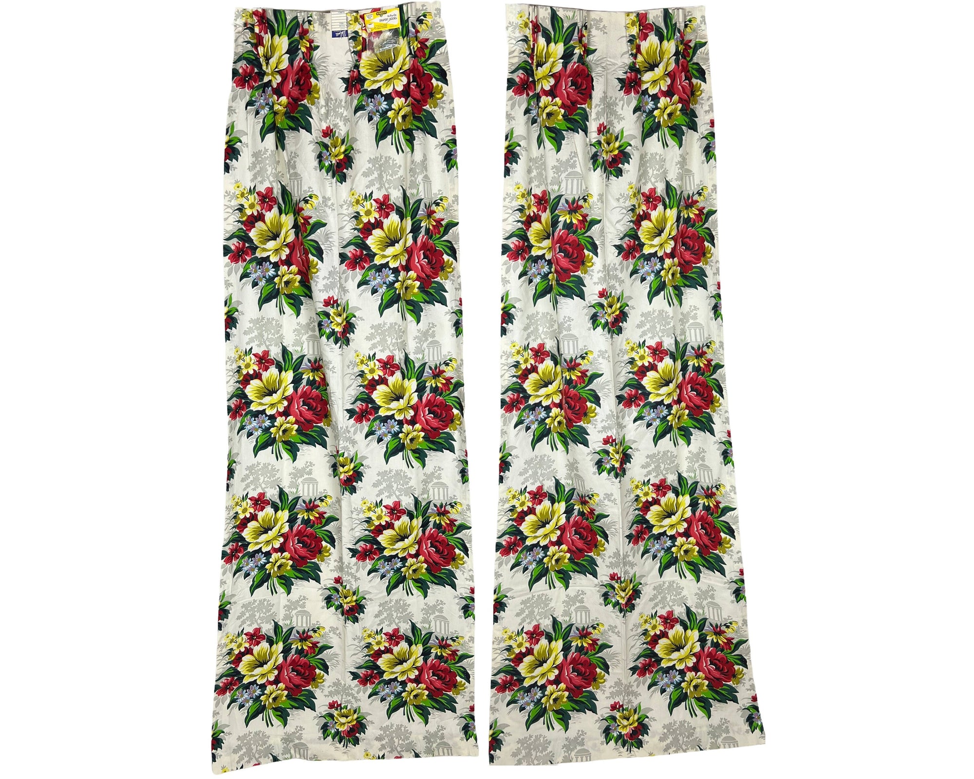 Unused 1950s Vintage Curtains Floral Chintz Drapes Woven Cotton NWT 82 Long - Poppy's Vintage Clothing