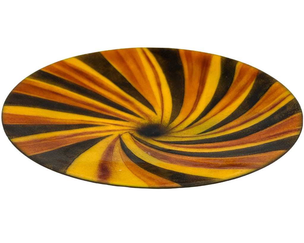 Mid Century Enamel on Copper Plate Swirl Pattern Signed Deschatelets 10 Bowl Shape - Poppy's Vintage Clothing