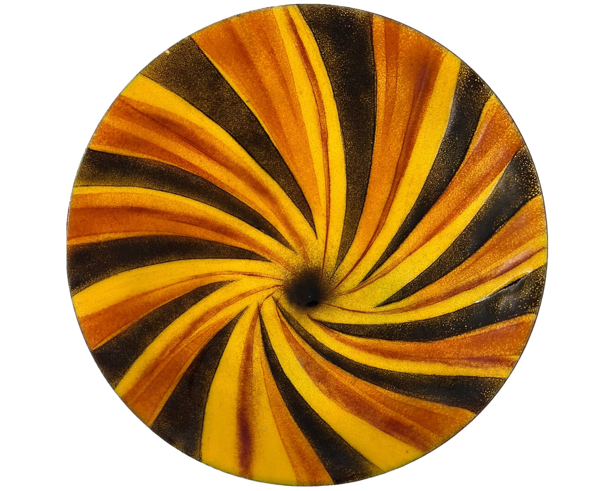 Mid Century Enamel on Copper Plate Swirl Pattern Signed Deschatelets 10 Bowl Shape - Poppy's Vintage Clothing