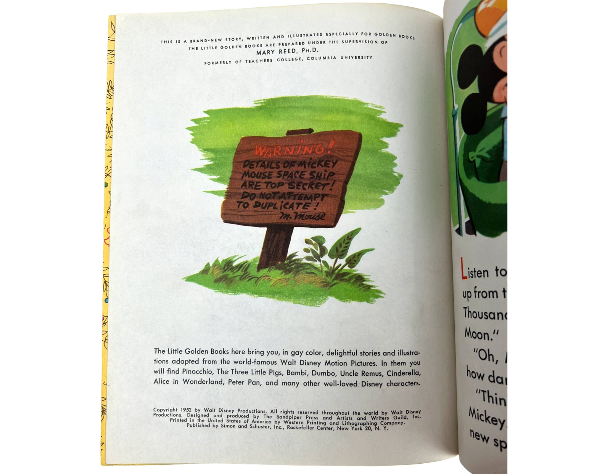 Mickey Mouse and His Space Ship Little Golden Book 1st Edition A Printing 1952 Near Fine - Poppy's Vintage Clothing