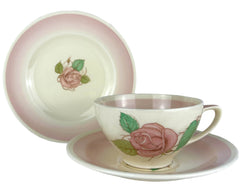 Vintage 1930s Susie Cooper Faded Pink Patricia Rose Trio Cup Saucer and Plate Rare - Poppy's Vintage Clothing