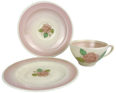 Vintage 1930s Susie Cooper Patricia Rose Faded Pink Trio Cup Saucer and Plate Rare - Poppy's Vintage Clothing