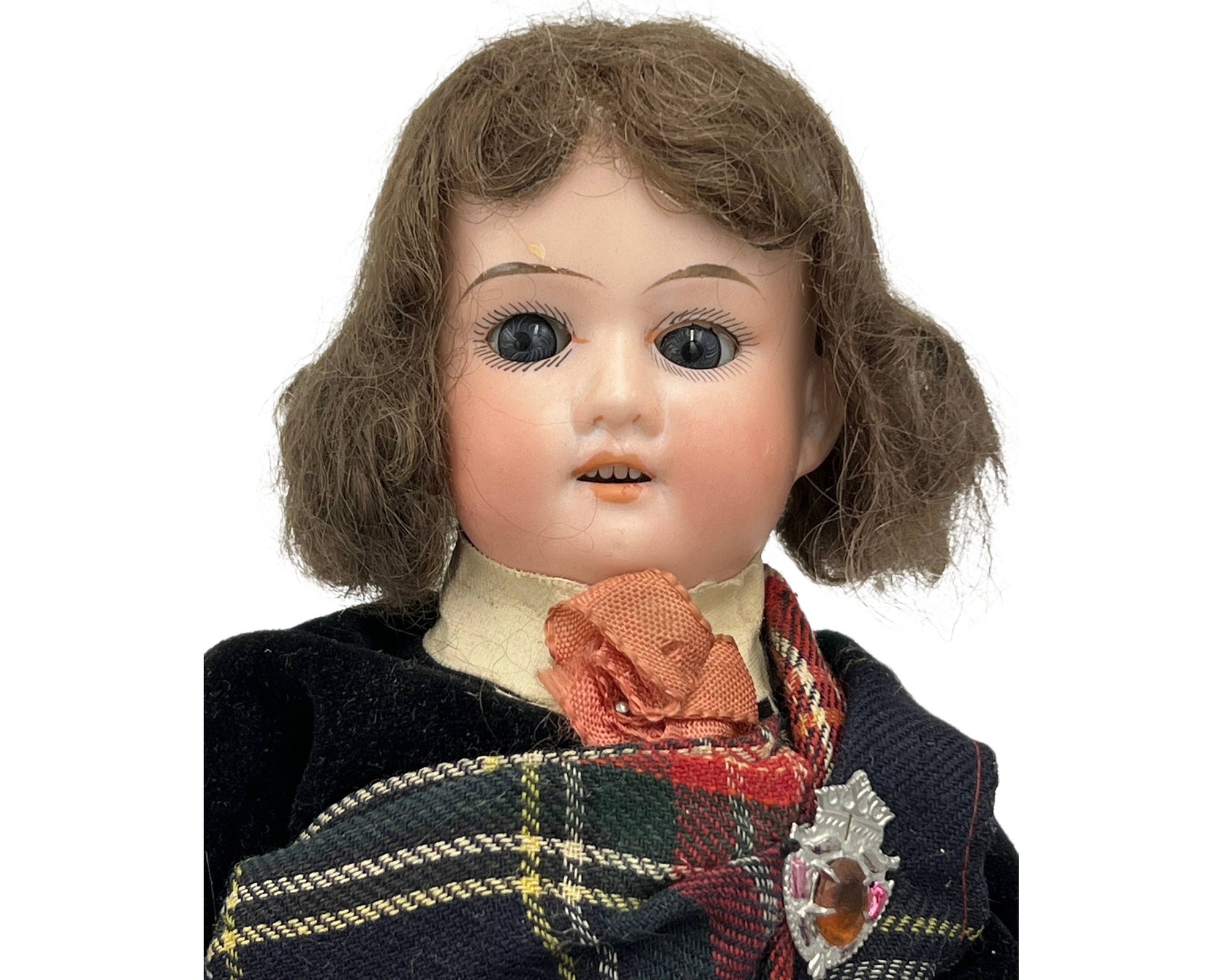 Antique Scottish Character Doll German Bisque Head Highland Dress 12 - Poppy's Vintage Clothing