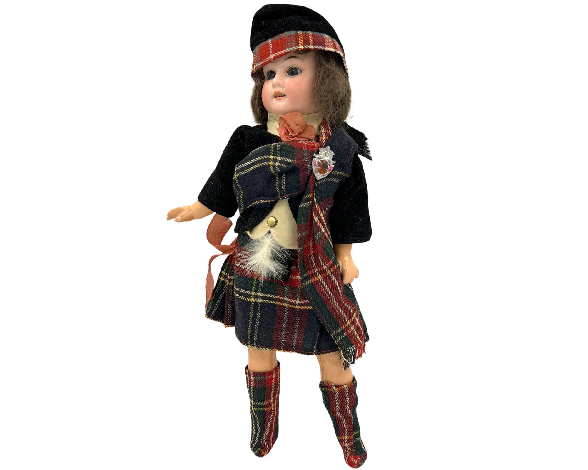 Antique Scottish Character Doll German Bisque Head Highland Dress 12 - Poppy's Vintage Clothing