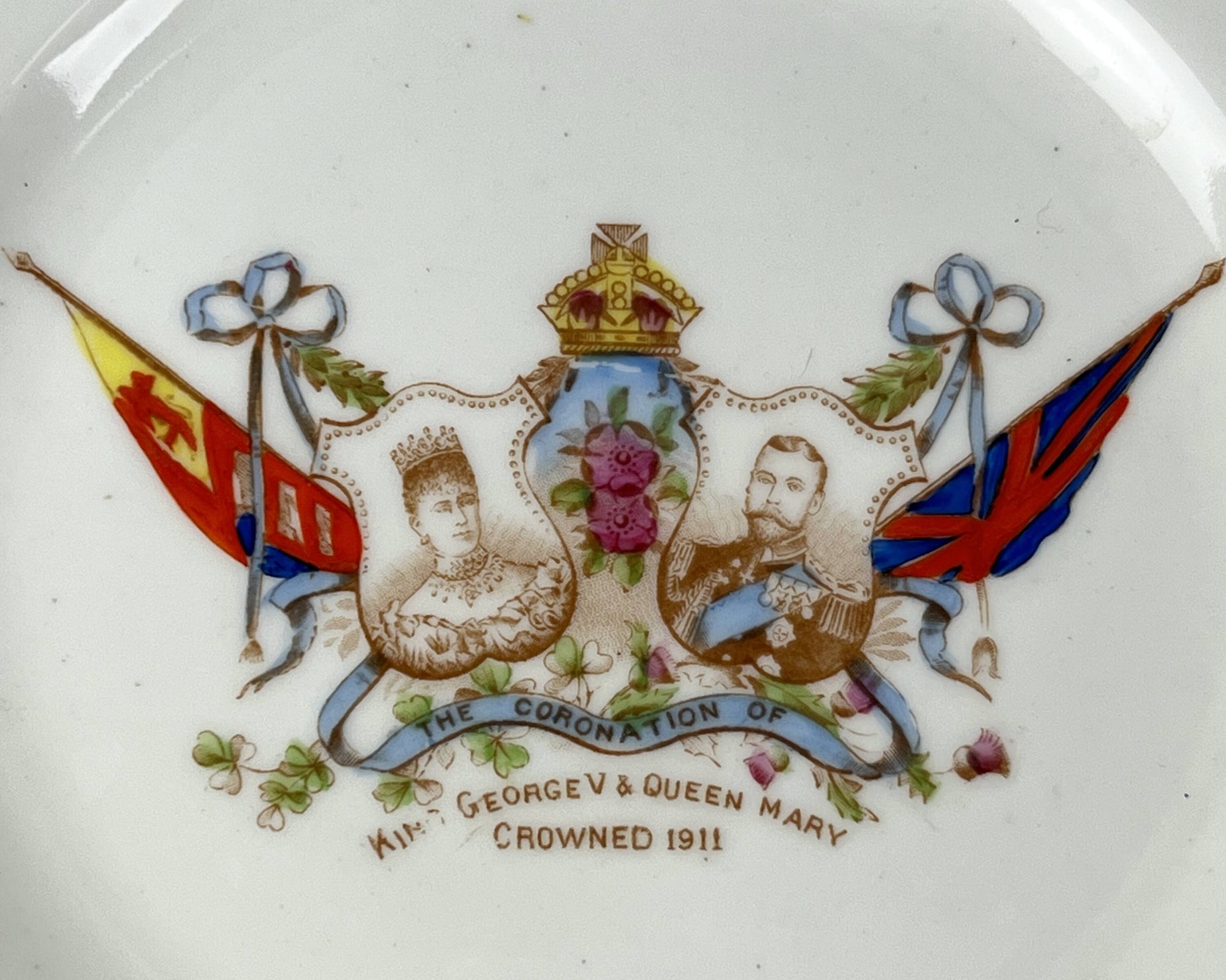 Antique 1911 King George V Coronation Plate Trio HM Williamson Longton - Poppy's Vintage Clothing