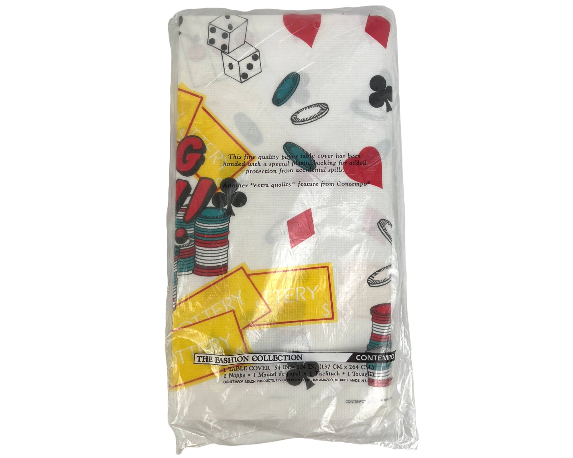 Vintage NIP 1990 Feeling Lucky Gambling Game Paper Table Cover Tablecloth 54 x 104 - Poppy's Vintage Clothing