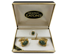 Vintage Sherman Senator Jade Cufflinks in Original Box - Poppy's Vintage Clothing
