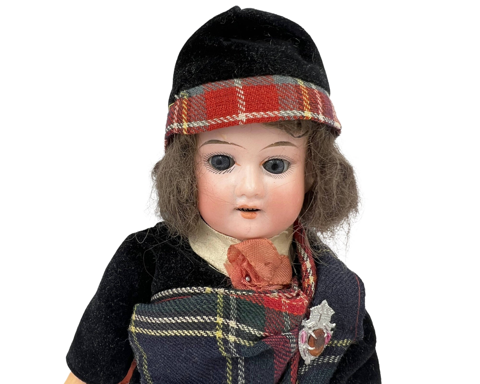 Antique Scottish Character Doll German Bisque Head Highland Dress 12 - Poppy's Vintage Clothing