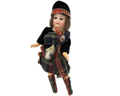 Antique Scottish Character Doll German Bisque Head Highland Dress 12 - Poppy's Vintage Clothing