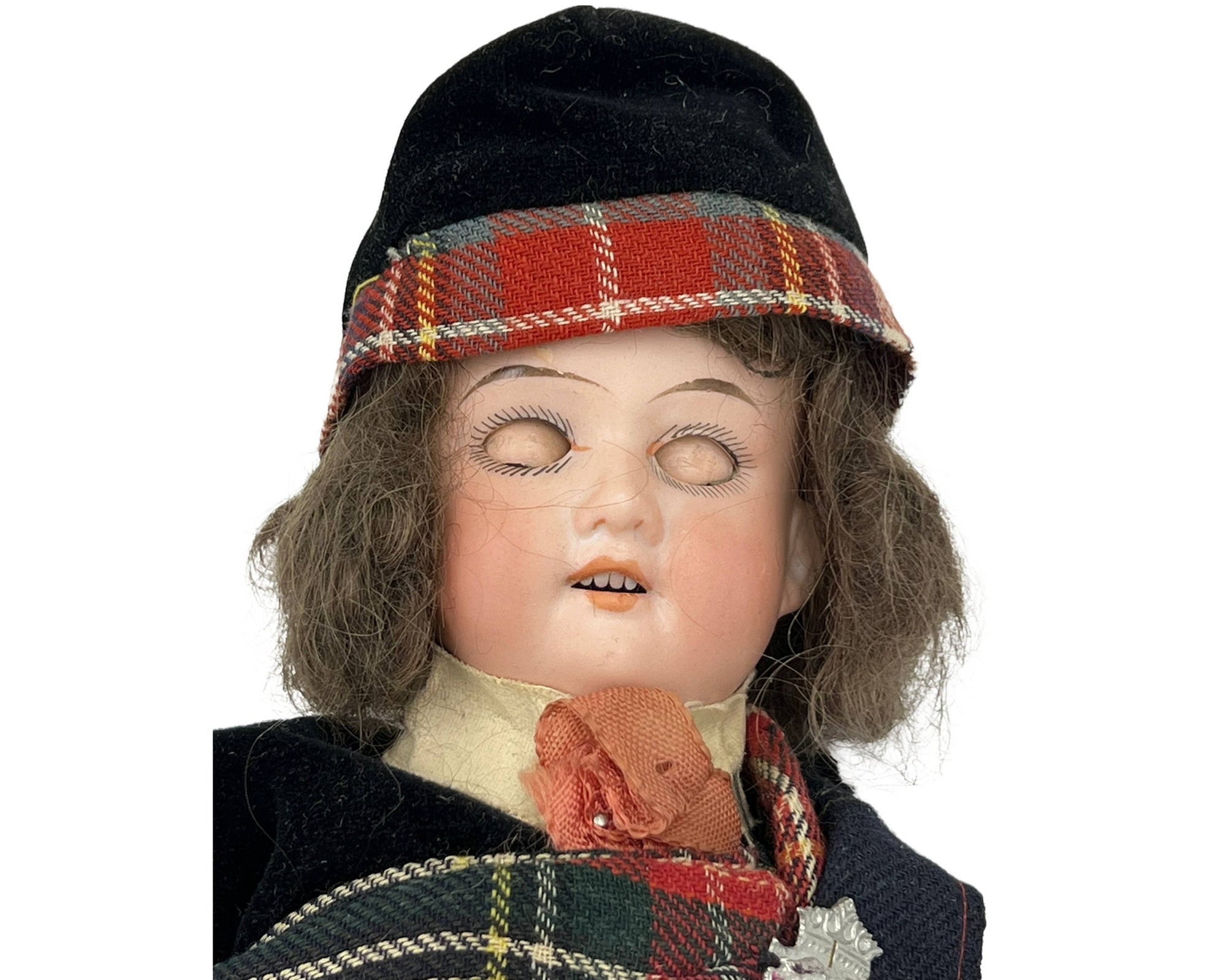 Antique Scottish Character Doll German Bisque Head Highland Dress 12 - Poppy's Vintage Clothing