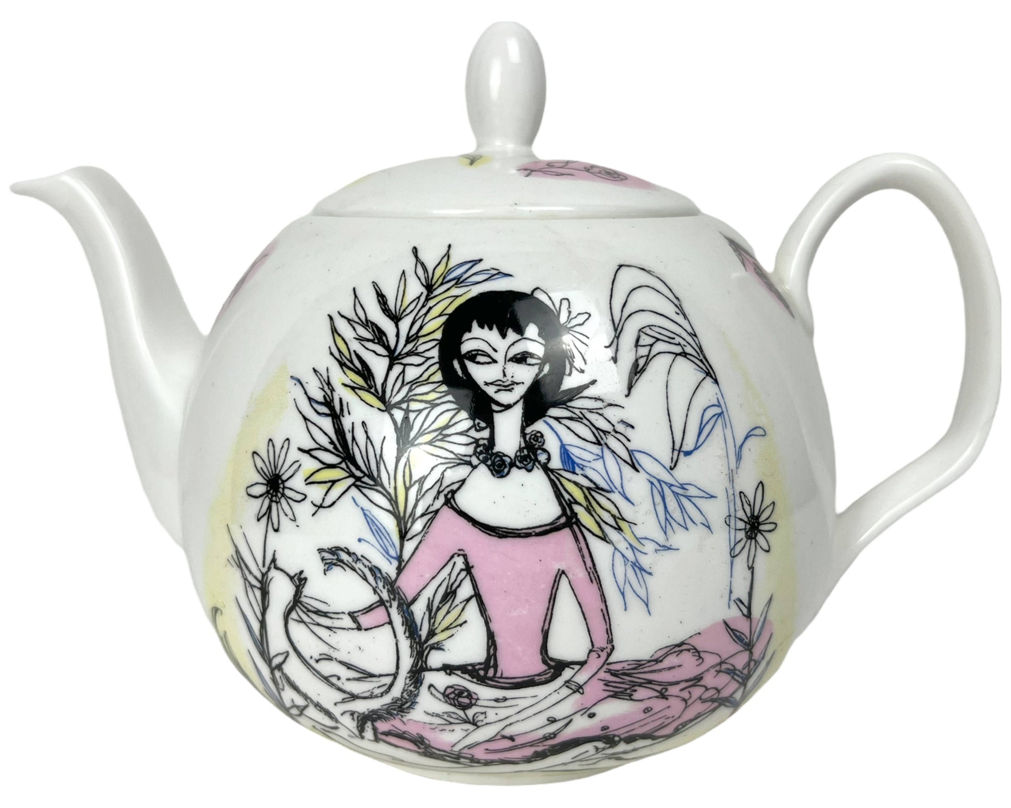 Vintage 1950s Foley Bone China Alice Pattern Teapot & 8 Cups Maureen Tanner - Poppy's Vintage Clothing