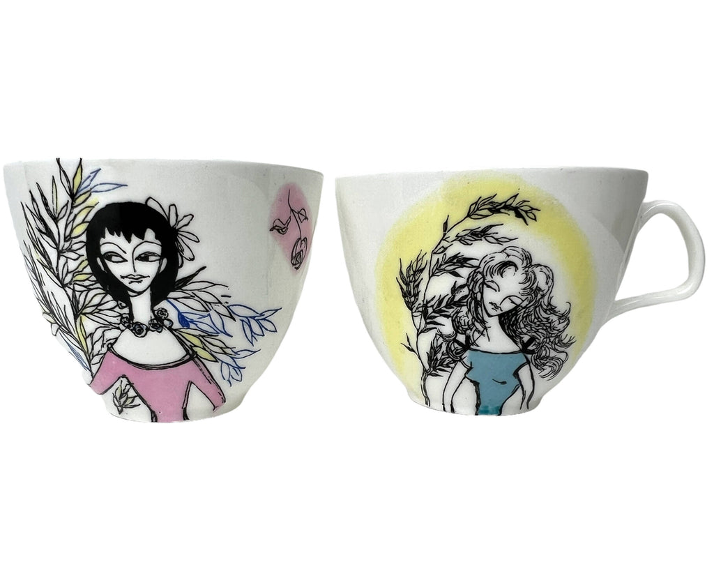 Vintage 1950s Foley Bone China Alice Pattern Teapot & 8 Cups Maureen Tanner - Poppy's Vintage Clothing