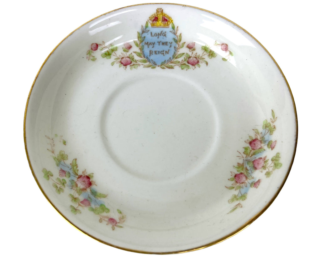 Antique 1911 King George V Coronation Plate Trio HM Williamson Longton - Poppy's Vintage Clothing