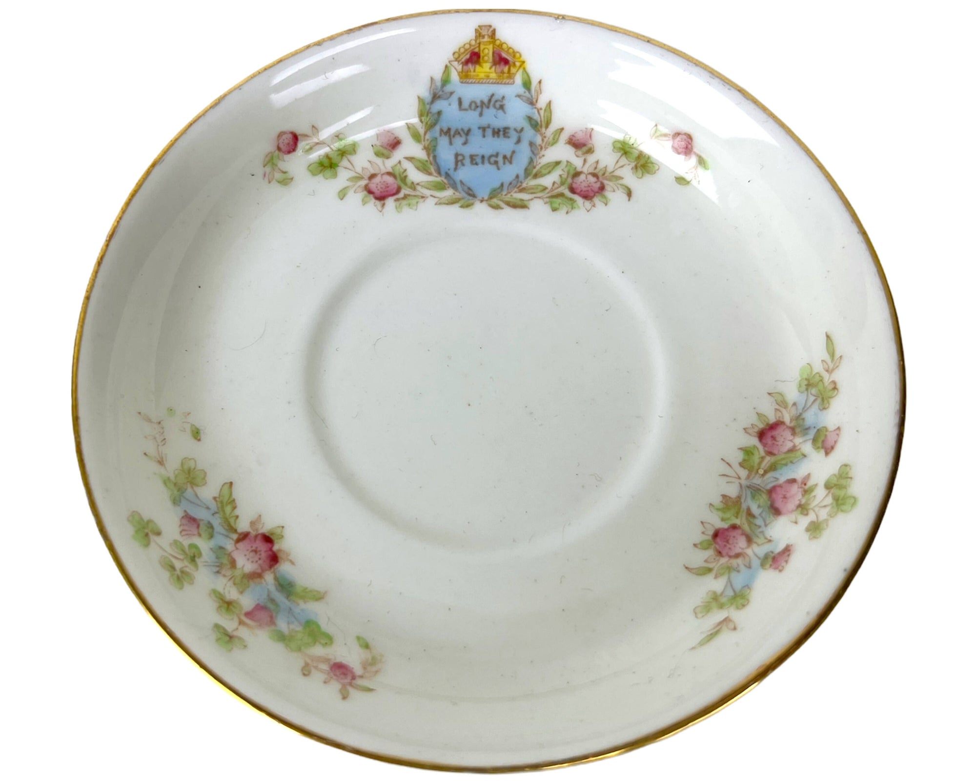 Antique 1911 King George V Coronation Plate Trio HM Williamson Longton - Poppy's Vintage Clothing