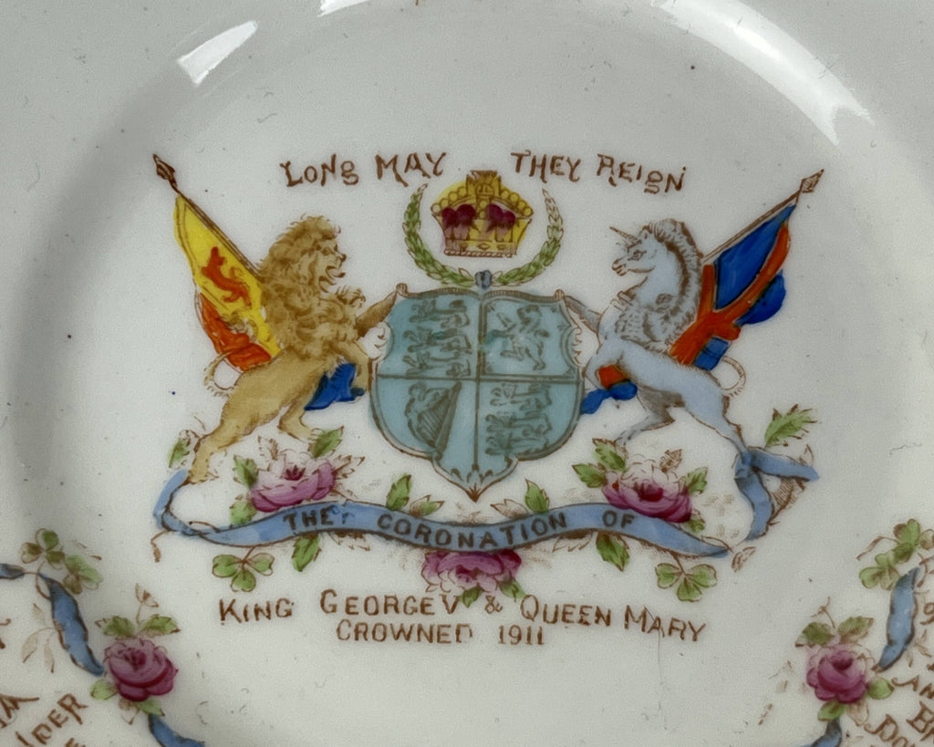 Antique 1911 King George V Coronation Plate Trio HM Williamson Longton - Poppy's Vintage Clothing