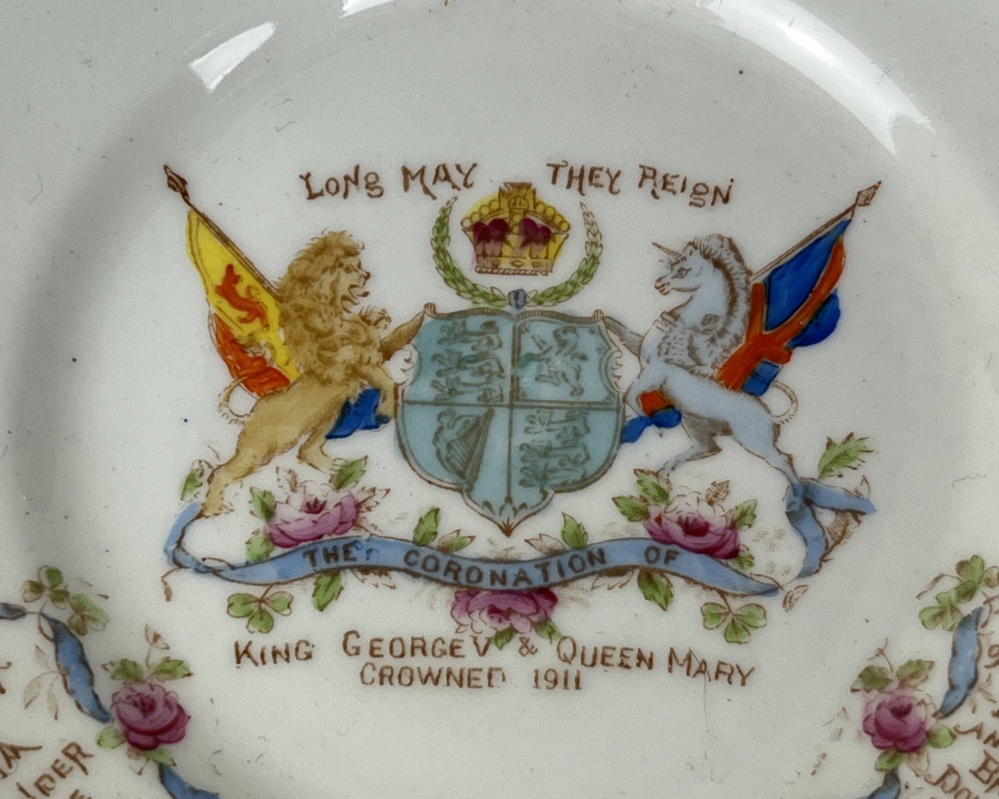 Antique 1911 King George V Coronation Plate Trio HM Williamson Longton - Poppy's Vintage Clothing