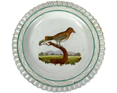 Antique Pearlware Plate Hand Painted Red Cross Bill Bird Georgian Era - Poppy's Vintage Clothing