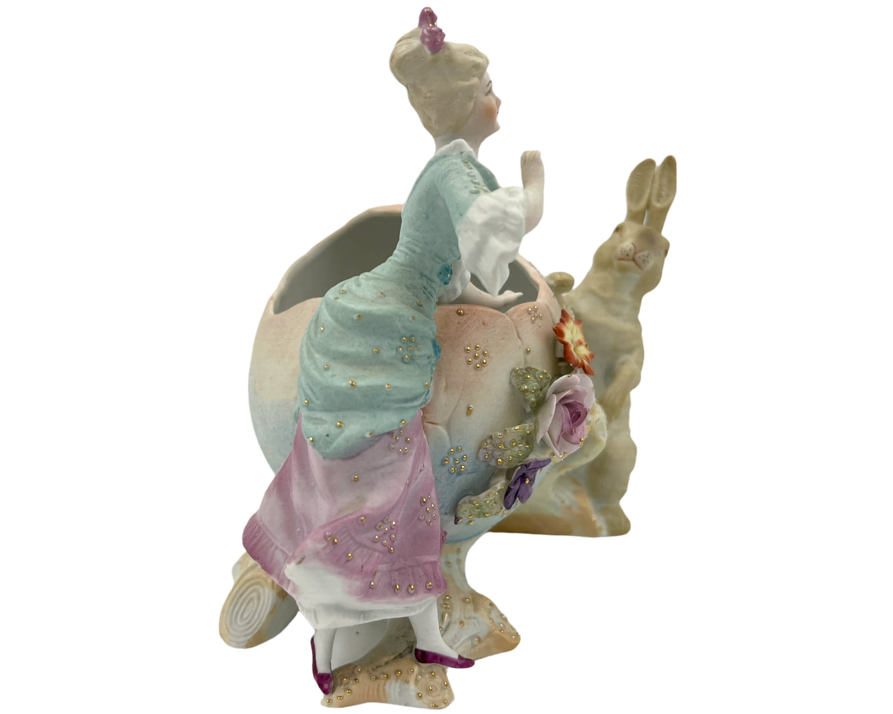 Victorian Antique Easter Egg Bisque Figural Planter of Bunny Rabbit ...