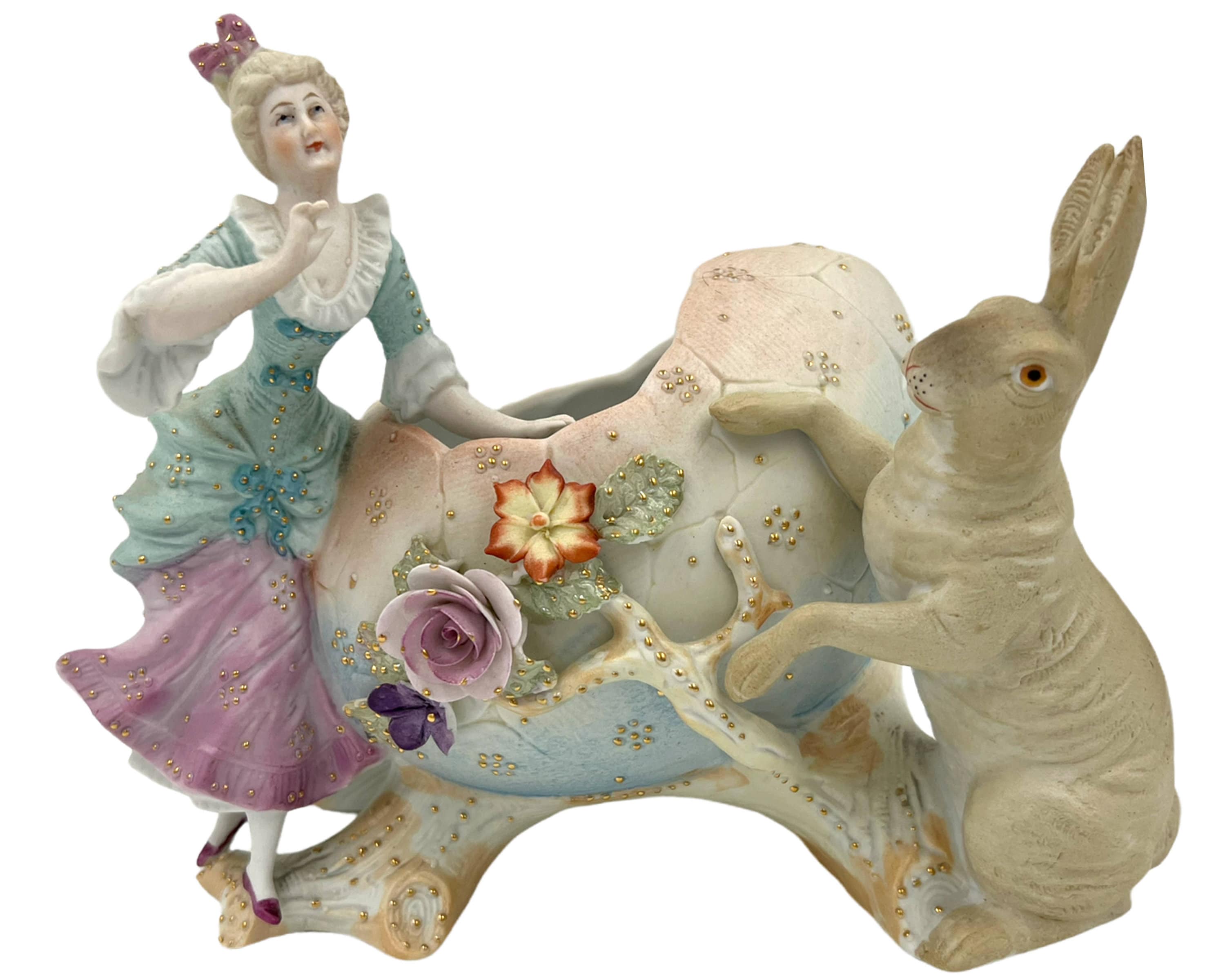Victorian Antique Easter Egg Bisque Figural Planter of Bunny Rabbit ...