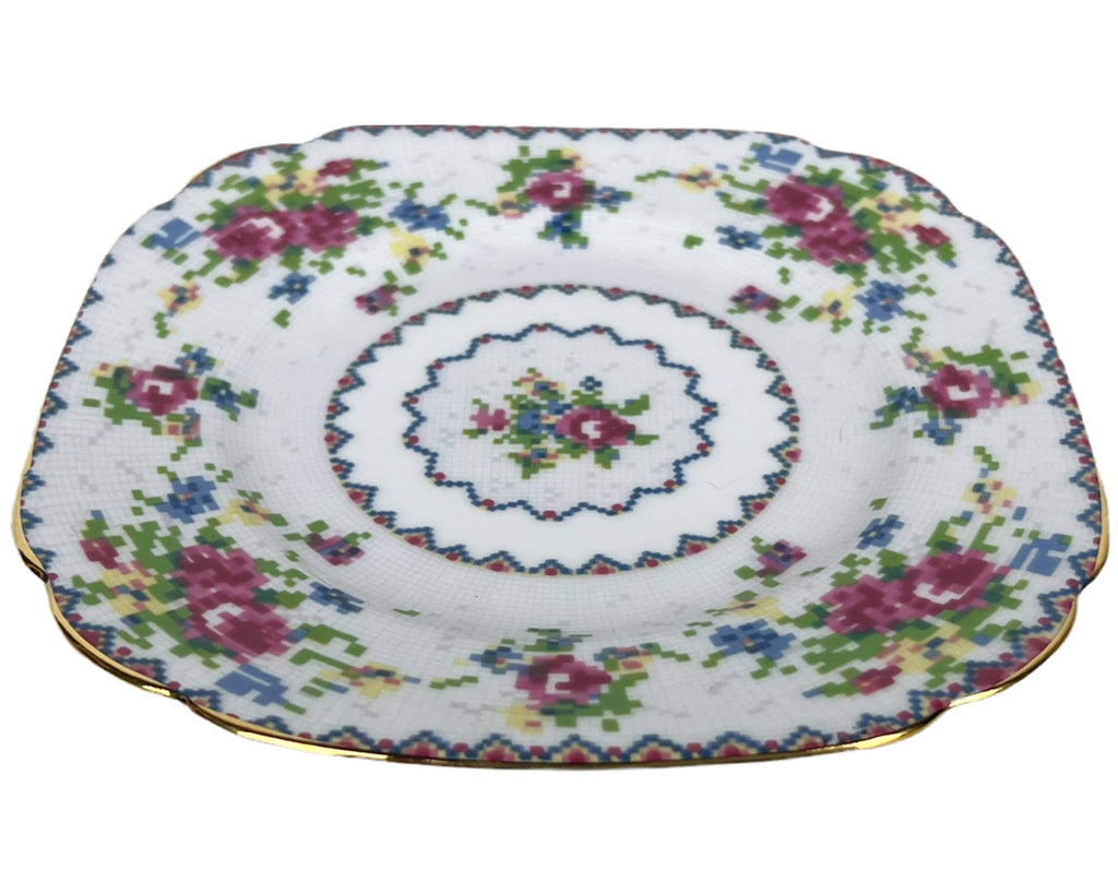 Vintage Royal Albert Bone China Petit Point 4 Square Dessert Plates 6 - Poppy's Vintage Clothing