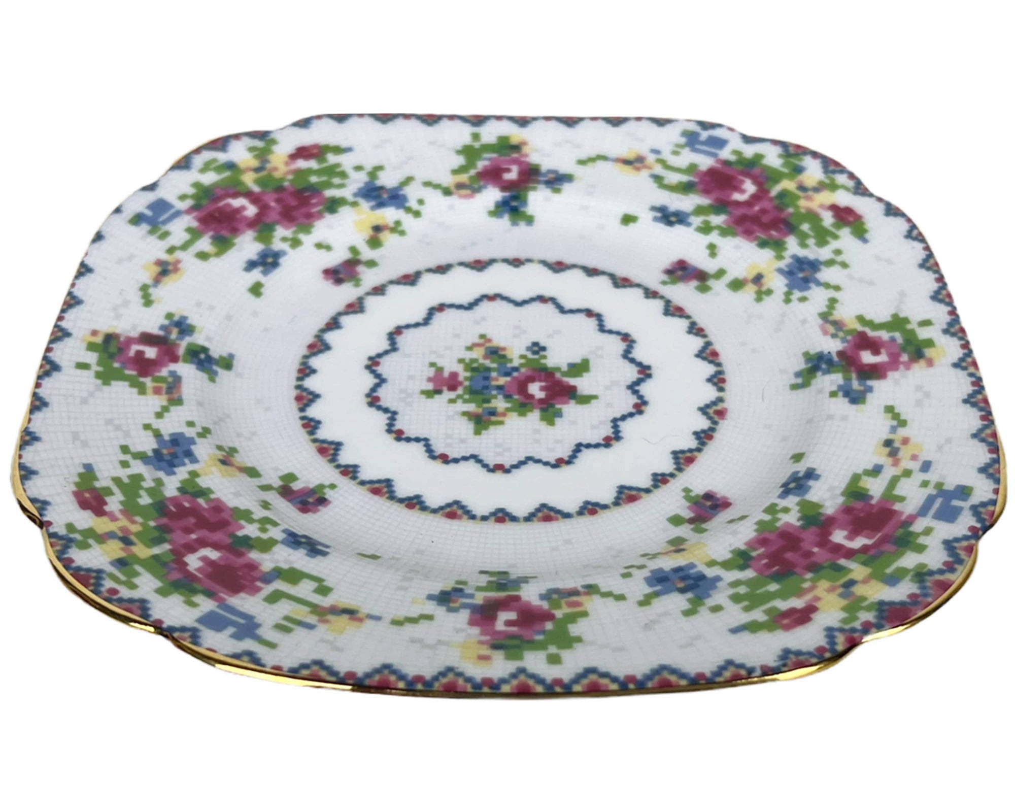 Vintage Royal Albert Bone China Petit Point 4 Square Dessert Plates 6 - Poppy's Vintage Clothing