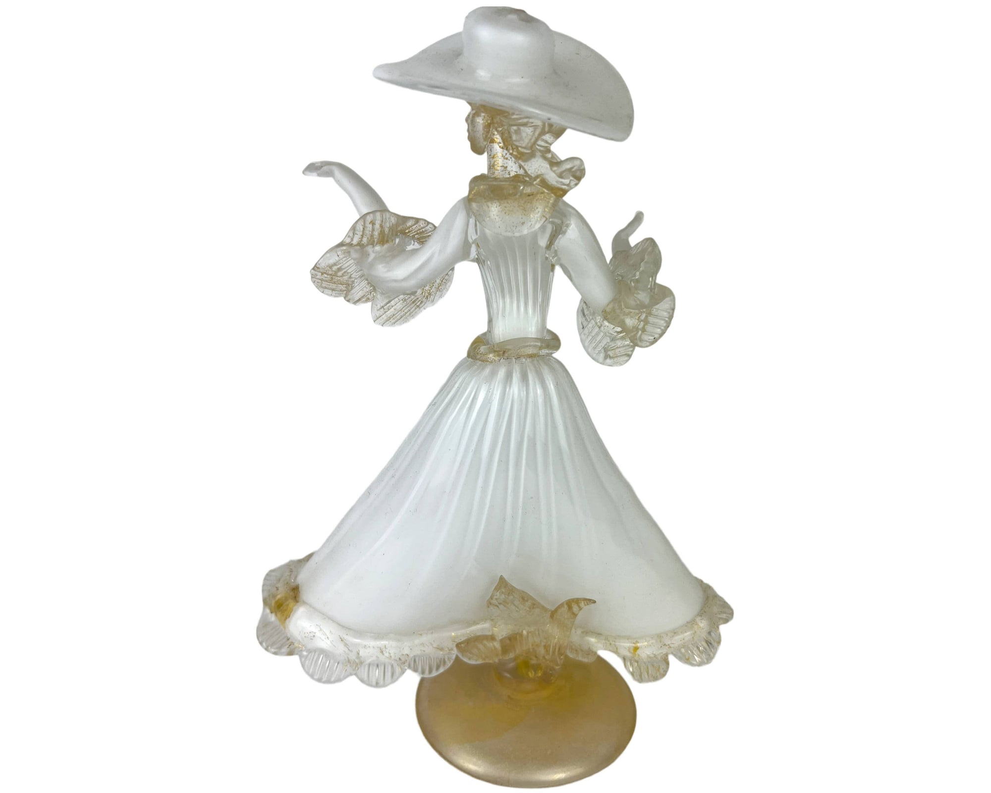 Vintage Murano Venetian Art Glass Figural Lady Figurine Clear, White & Aventurine - Poppy's Vintage Clothing