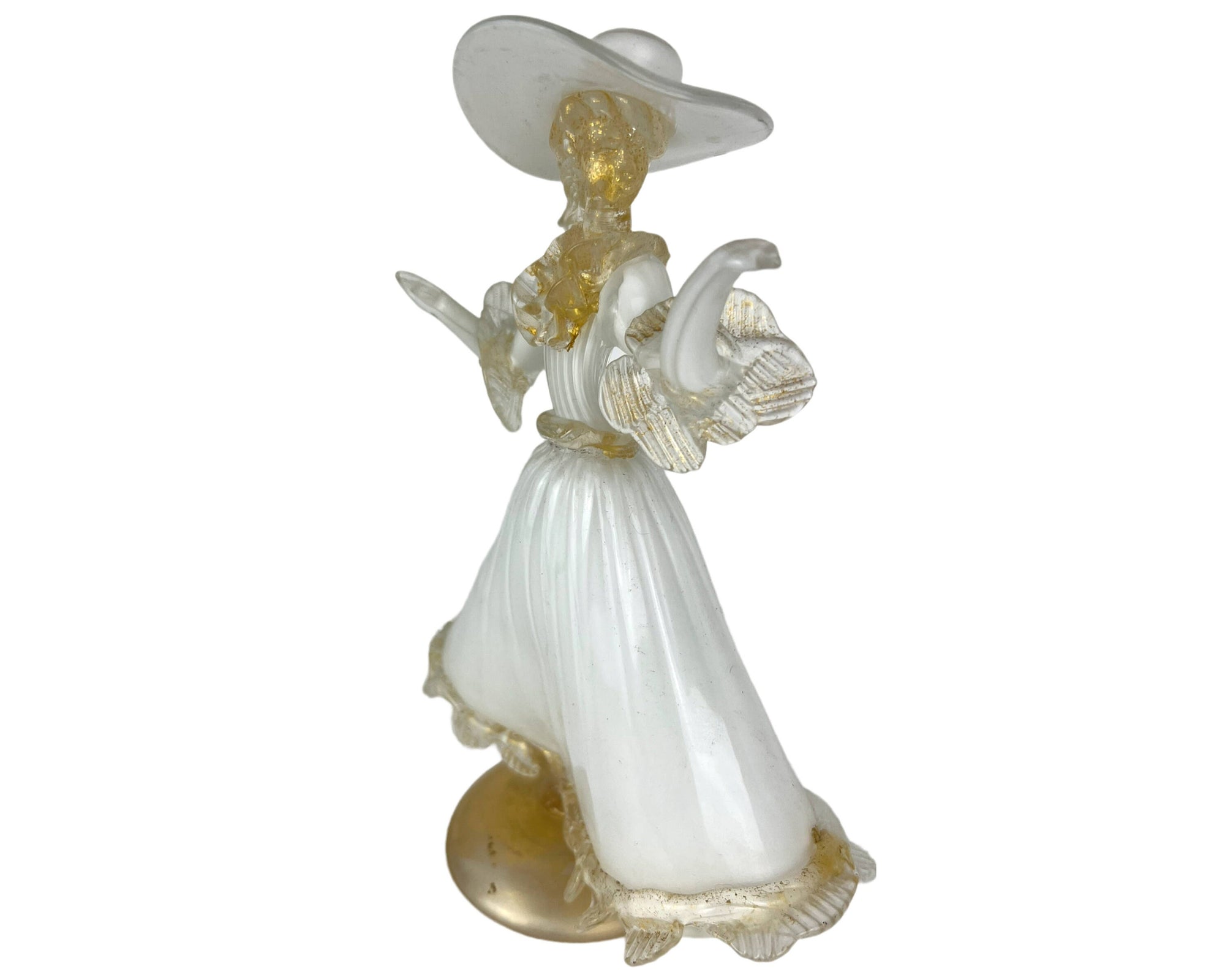 Vintage Murano Venetian Art Glass Figural Lady Figurine Clear, White & Aventurine - Poppy's Vintage Clothing