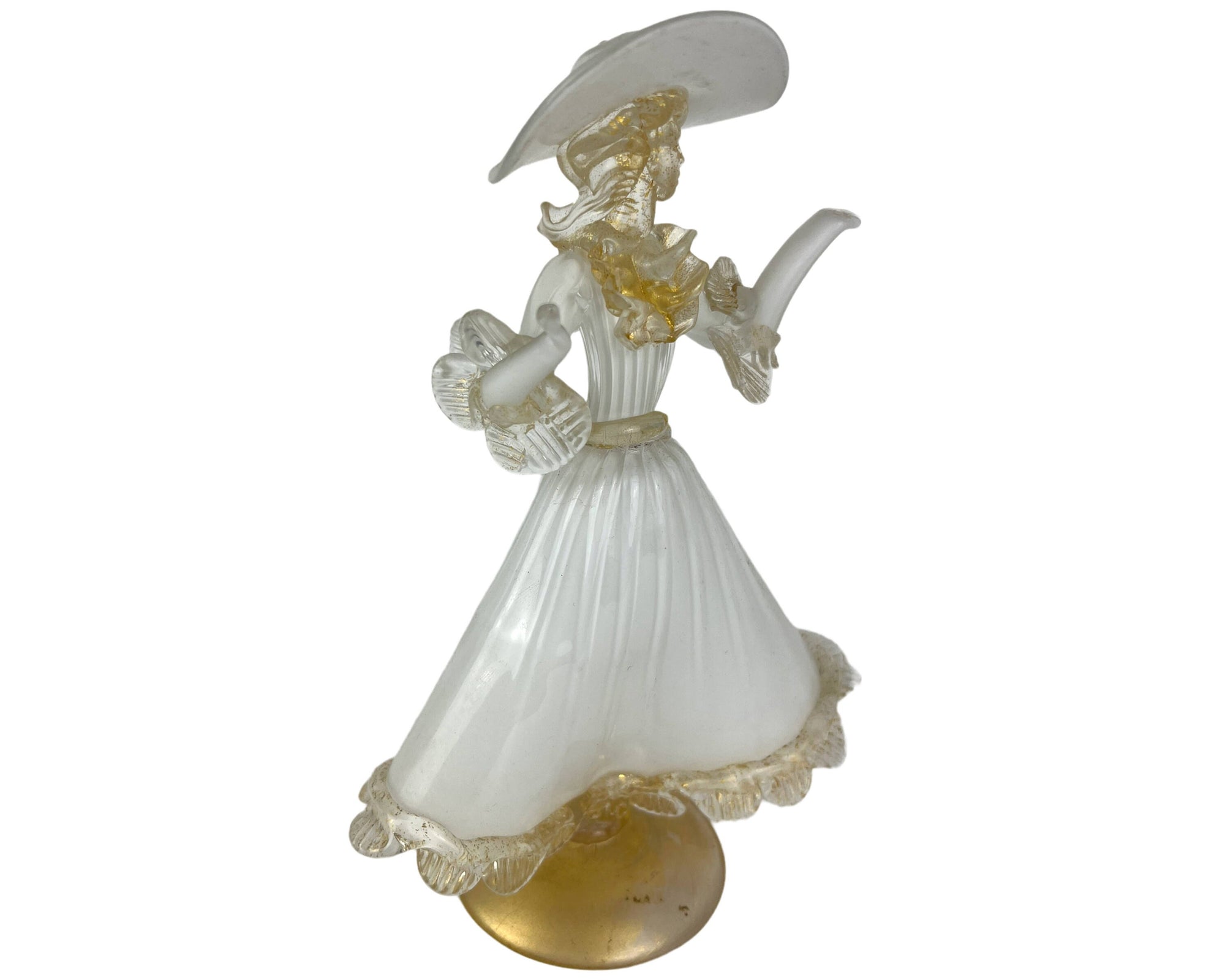 Vintage Murano Venetian Art Glass Figural Lady Figurine Clear, White & Aventurine - Poppy's Vintage Clothing