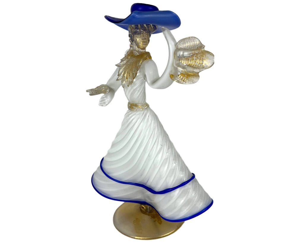 Vintage Murano Venetian Art Glass Figural Lady Figurine White Blue Clear & Aventurine - Poppy's Vintage Clothing