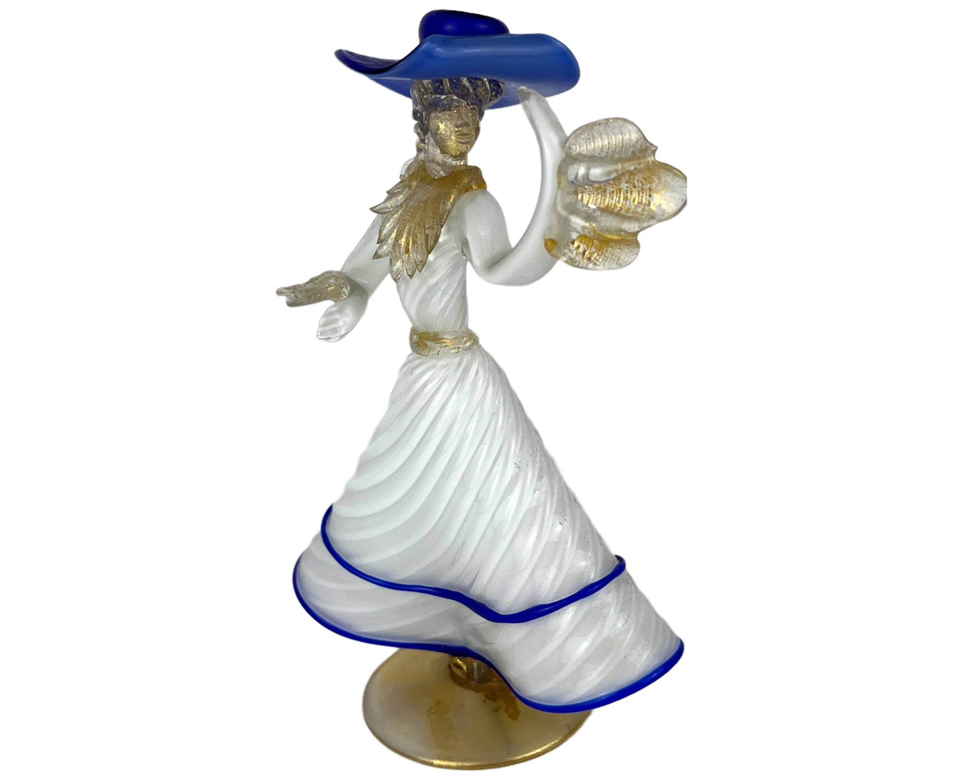 Vintage Murano Venetian Art Glass Figural Lady Figurine White Blue Clear & Aventurine - Poppy's Vintage Clothing