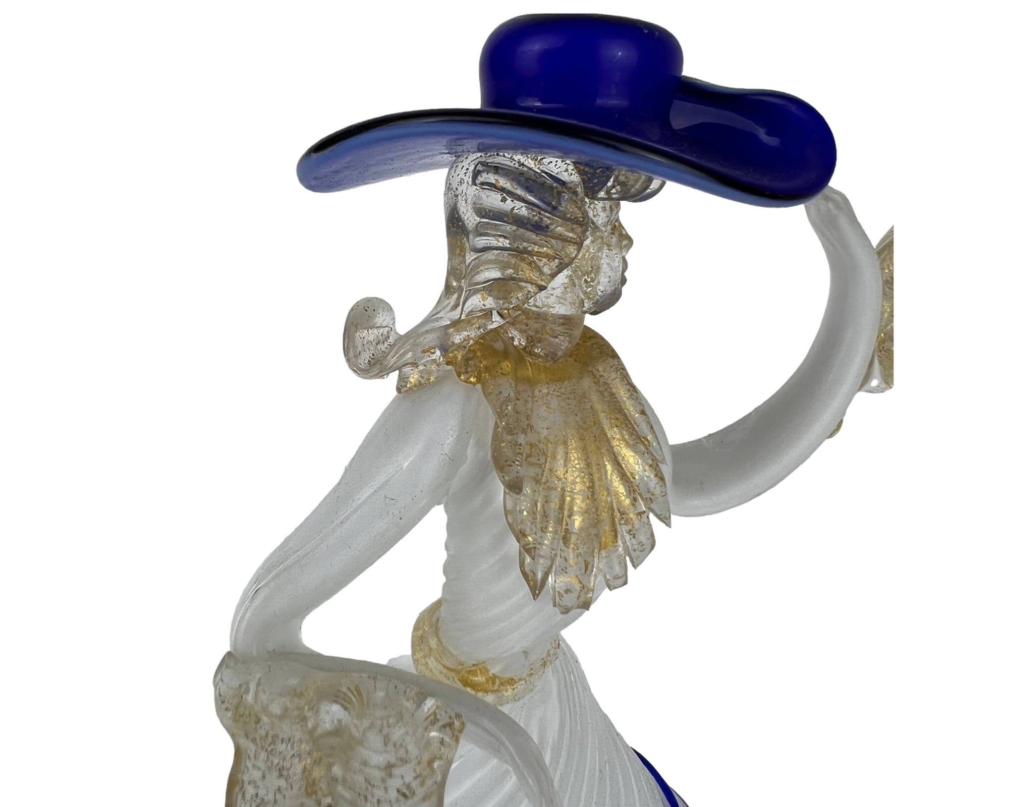 Vintage Murano Venetian Art Glass Figural Lady Figurine White Blue Clear & Aventurine - Poppy's Vintage Clothing