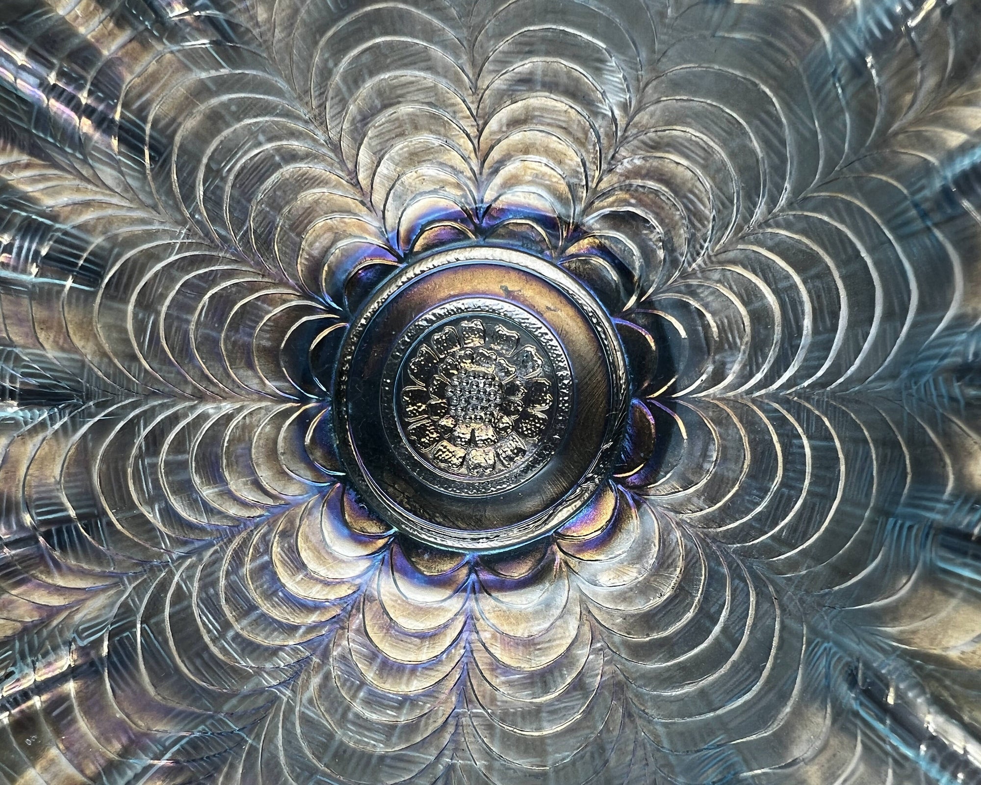Antique Northwood Nippon Carnival Glass Bowl Ice Blue Piecrust Edge - Poppy's Vintage Clothing