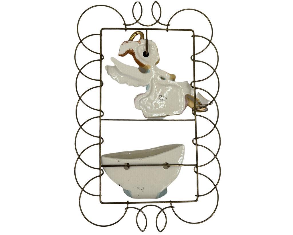 Vintage 1950s 60s Angel Figurine Wire Wall Hanging Planter MIJ Ceramic - Poppy's Vintage Clothing