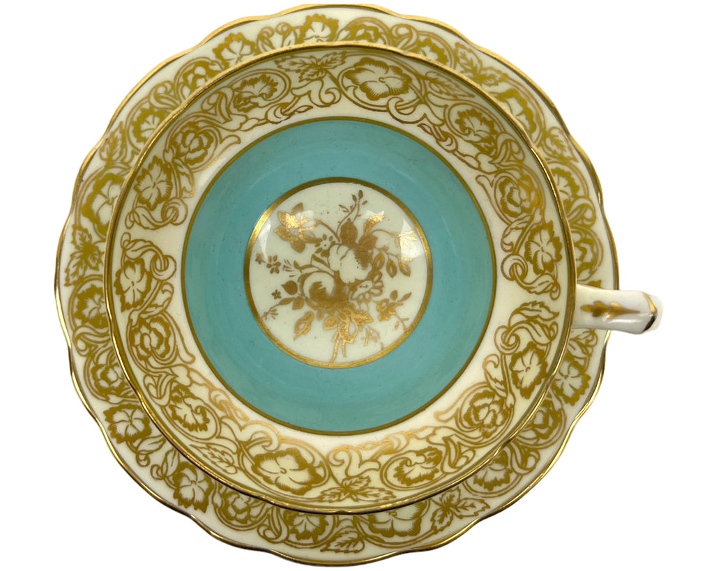 Vintage 1940s Hammersley Bone China Cup & Saucer Gold Floral and Turquoise 4897/5 - Poppy's Vintage Clothing